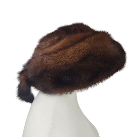 VTG Genuine Mink Fur Davy Crockett Style Hat with Tail Women OS - Picture 2 of 14